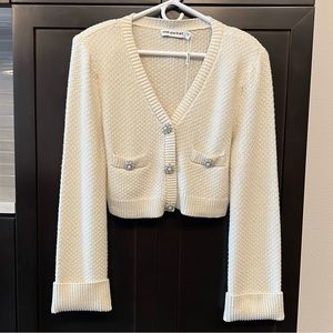 Self-Portrait Embellished Cropped Knit Ivory Cardigan